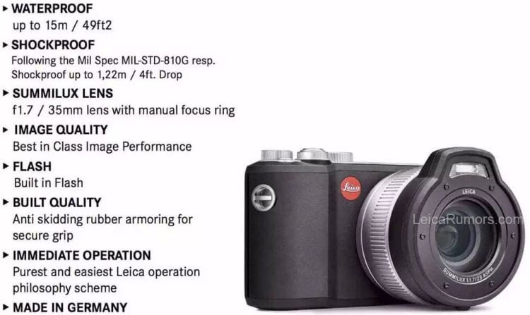 Leica-X-U-Typ-113-waterproof-and-shockproof-camera-specifications